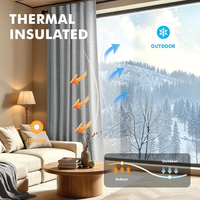 MIULEE 100% Blackout Linen Curtains for Bedroom, Grey Solid Luxury Decor Thermal Insulation Room Darkening Drapes for Living Room Back Tab Rod Pocket 42 x 96 Inches, 2 Panels