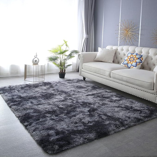 CAIYUECS Shag Area Rug,Indoor Ultra Soft Fluffy Plush Rugs for Bedroom Living Room, Non-Skid Modern Nursery Faux Fur Rugs for Kids Room Home Decor (Tie-Dyed Dark Gray, 6x9 Feet)