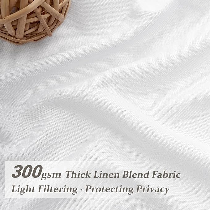 PleatedDrapes White Curtains 90 Inches Long, Pretty Closet Linen Curtain for Open Closet/Living Room Standard Window Curtain Lengths Coastal Light Filtering Semi Sheer Burgs 2 Panels Set (W40 xL90)