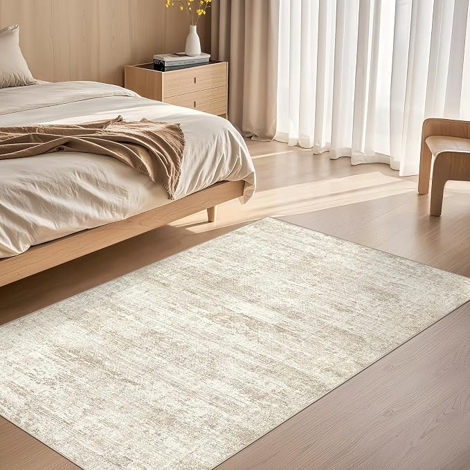 UERMEI 3x5 Washable Area Rug - Neutral Modern Abstract Living Room Rugs, Non-Slip Soft Large Indoor Floor Carpet for Bedroom Home Office & Under Dining Table Decor, Beige/Brown