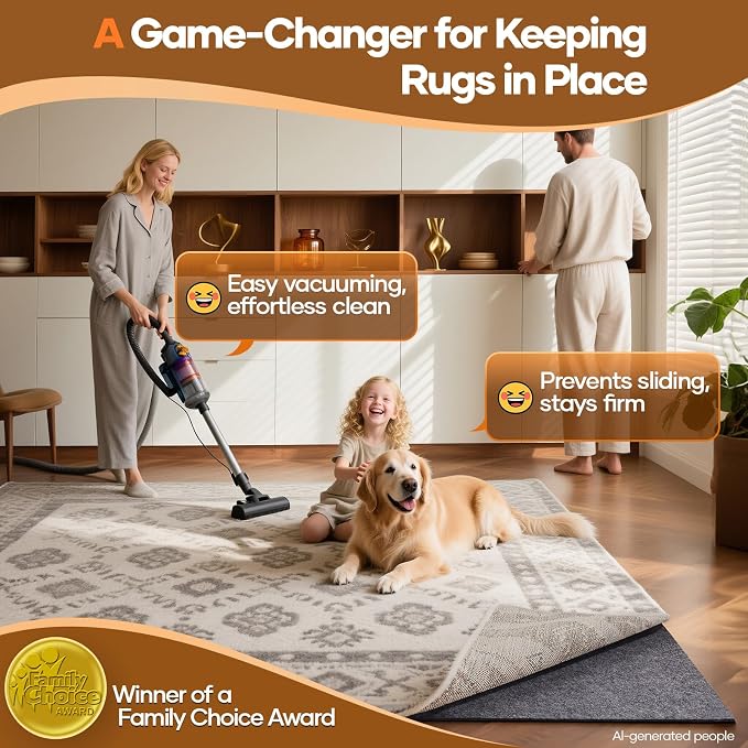 Veken Non Slip Cushioned Rug Pad Gripper 8 x 10 Ft, Felt and Silicone Backing, 1/4 inch Thick, Carpet Liner Protector Mat for Area Rugs and Hardwood Floors, with Over 99 Pcs Anti-Slip Strips Pattern