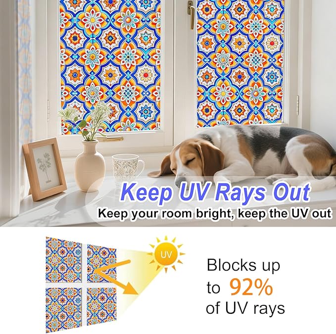 SOMWISE Frosted Glass Window Privacy Film with Tools, Heat Blocking, Anti-UV, Anti-Glare, Static Cling, Decor for Home Bathroom Door, Renter Friendly, Removable, Reusable, Blue 17.5Inchx78.5Inch