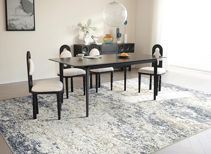 LOVORAL Area Rugs for Living Room: 5x8 Washable Neutral Abstract Rug for Bedroom Large Soft Modern Dining Room Rugs Indoor Floor Low Pile Carpet for Home Office Nursery - Blue Grey