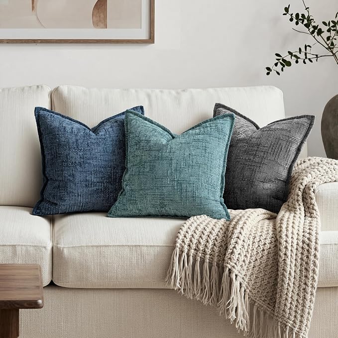 MIULEE Slubby Textured Decorative Throw Pillow Covers 18x18 Inch Set of 2 Boho Farmhouse Soft Cozy Chenille Pillows Cushion Cases Modern Home Decor for Couch Sofa Bed Living Room, Teal