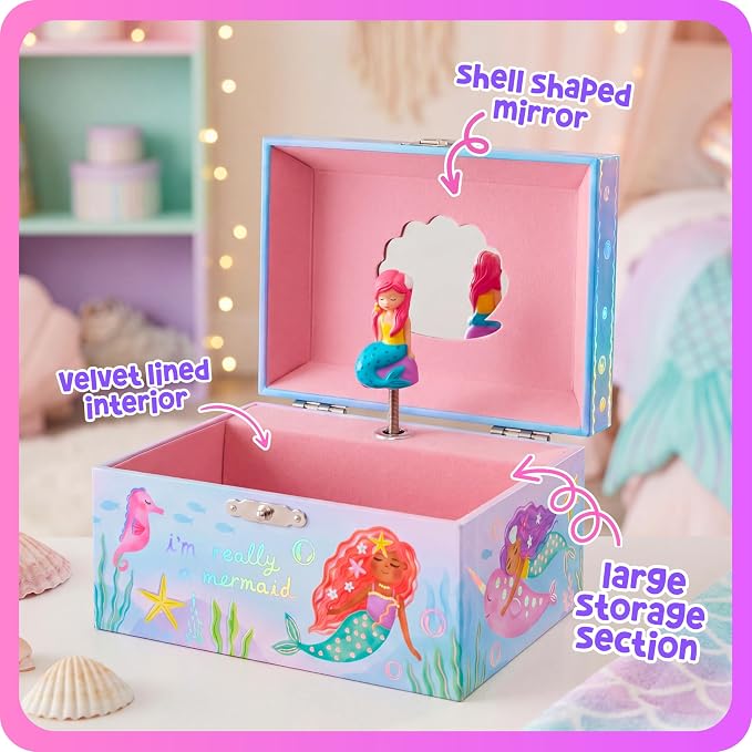 Giggle & Honey® Musical Mermaid Jewelry Box for Girls | Music Boxes for Little Girls | Toddler Jewelry Box for 4 Year Old Kids | Toys for Toddlers | Birthday Gifts for Kids 5, 6, 7, 8, 9 Years