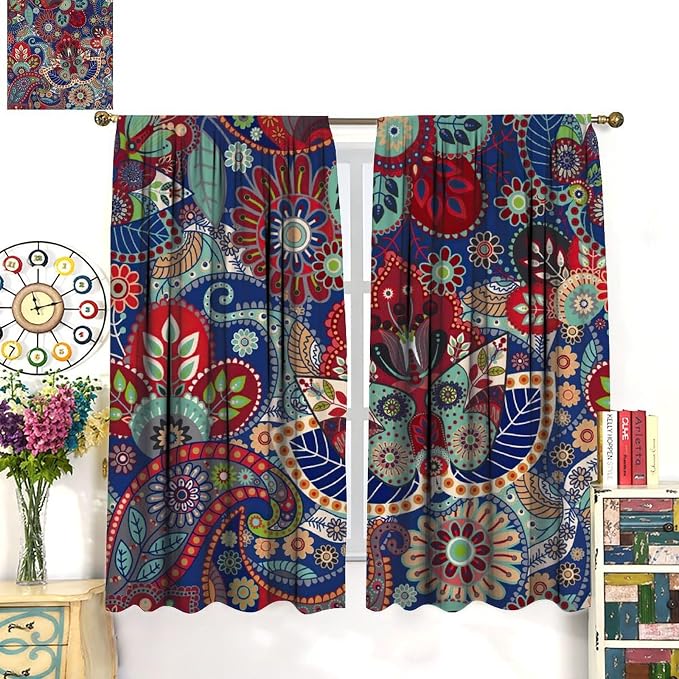 Boho Style Curtains, Ethnic Style Tribal Peris Print Window Treatments, Bedroom Living Room Blackout Rod Pocket Curtains72X63 Inch