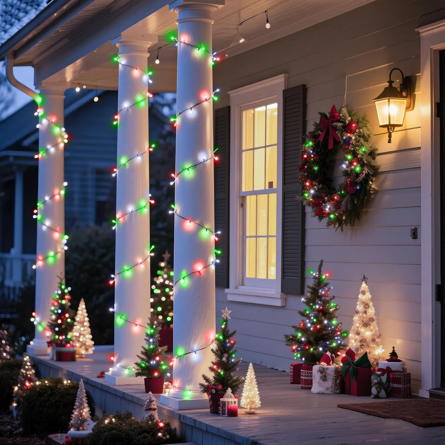 100FT 300 LED Christmas Lights Outdoor, Connectable Christmas String Lights with 8 Modes Waterproof, Plug in Christmas Tree Light Green Wire for Grden Yard Party Decorations, Red White Green