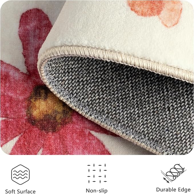 5x7 Area Rugs, Floral Washable Rugs for Living Room, Dining Room, Non-Slip Non Shedding Low Pile Home Decor Durable Bedroom Rug(Beige Floral)