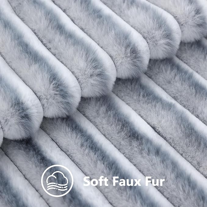 decorUhome Fall Cozy Faux Fur Throw Pillow Covers 16x16 Set of 2 Decorative Soft Plush Striped Modern Farmhouse Boho Couch Pillow Cases with Velvet Back for Sofa Bed Living Room, Grey White