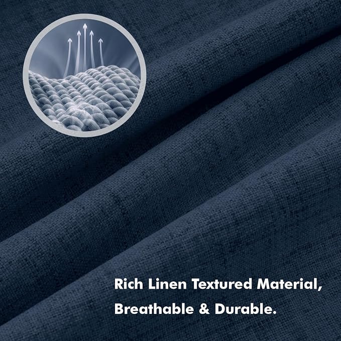 MIULEE 100% Blackout Linen Curtains for Bedroom, Midnight Blue Solid Luxury Decor Thermal Insulation Room Darkening Drapes for Living Room Back Tab Rod Pocket 42 x 63 Inches, 2 Panels