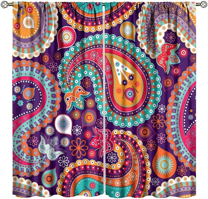 Paisley Blackout Curtains, Bohemian-Style Ethnic Tribal Print Window Treatments, for Bedrooms, Living Rooms and Kitchens.42X54 Inch