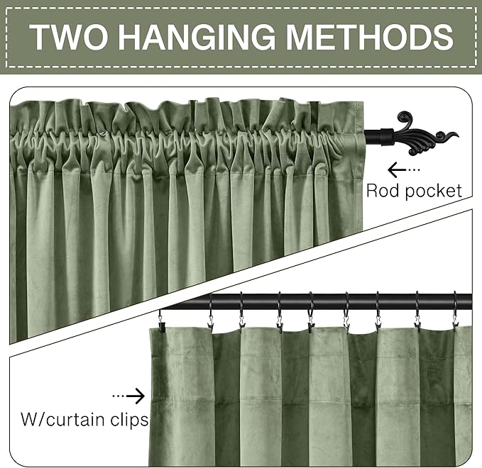 StangH Sage Green Curtains for Living Room 108 inches, 2 Panels | 300GSM Rich Soft Velvet, Bedroom Thermal Insulated Window Decor, Christmas Decor, Privacy Protect, Living Room, Nursery Kids