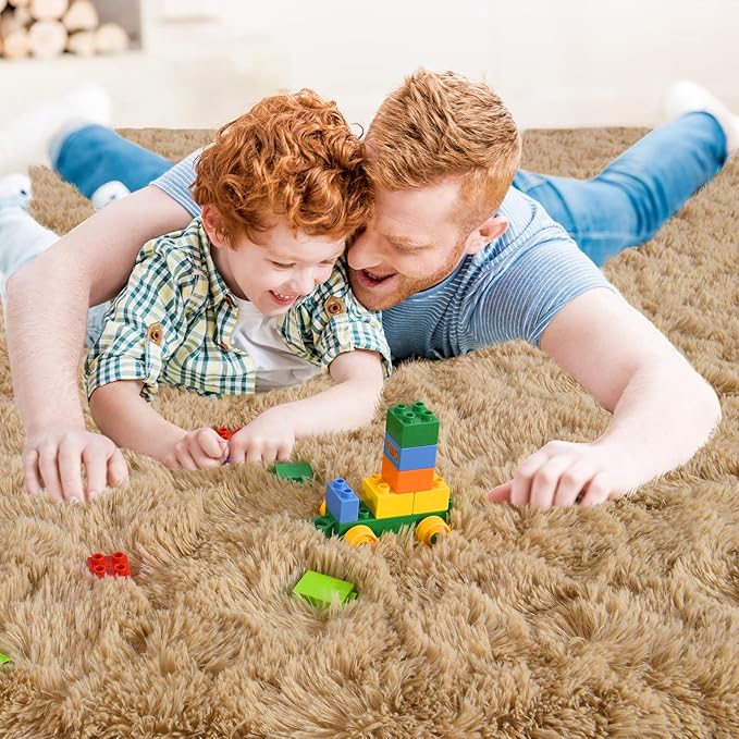 Ompaa Fluffy Rug, Super Soft Fuzzy Area Rugs for Bedroom Living Room - 6' x 9' Large Plush Furry Shag Rug - Kids Playroom Nursery Classroom Dining Room Decor Floor Carpet, Beige