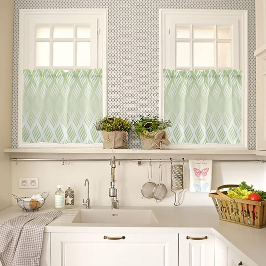 Kitchen Tier Curtains 36 inches Long, Line Geometric Gradient Natural Texture Window Curtains for Living Room Bath Cafe,Rod Pocket Light Filtering Drapes Short Half Window Treatment Tiers 2 Panels