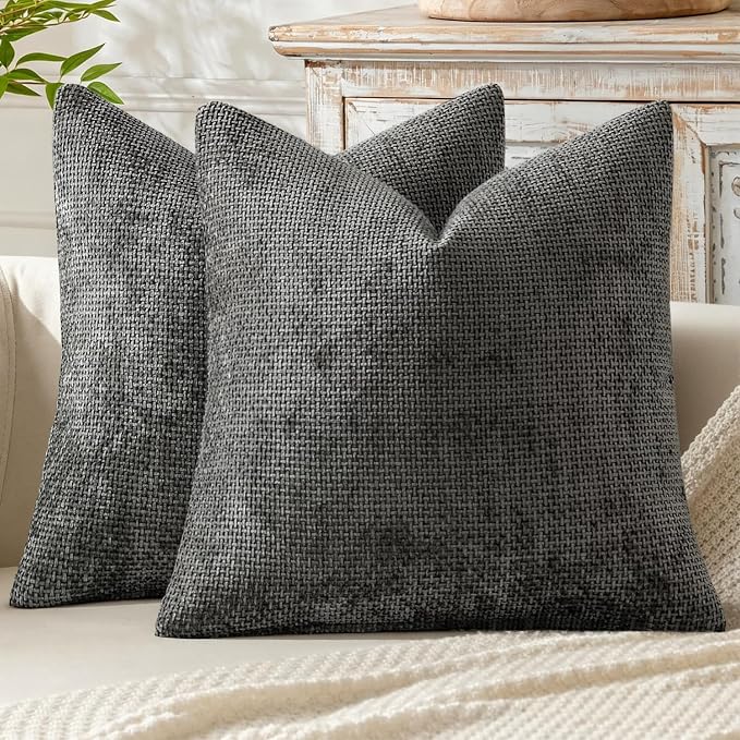 MIULEE Pack of 2 Couch Throw Pillow Covers 18x18 Inch Dark Gray Modern Boho Accent Decorative Pillow Covers Soft Polyester Farmhouse Cushion Covers for Home Decor Bed Sofa Living Room
