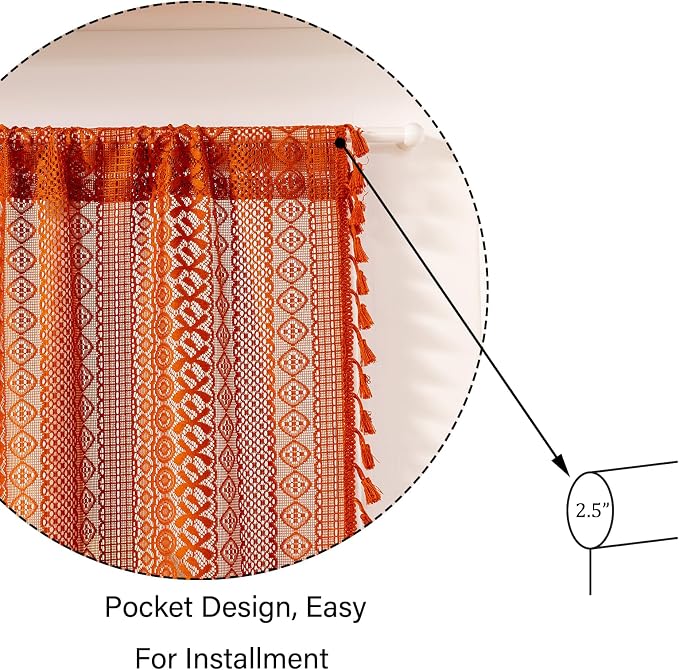 Sutuo Home Burnt Orange French Door Curtain for Glass & Sidelights, Bohemian Tassels Vintage Chic Patio Privacy Drapes for Front Door Halloween Decor, Rod Pocket 2 Panels 25" W x 40" L,Terracotta