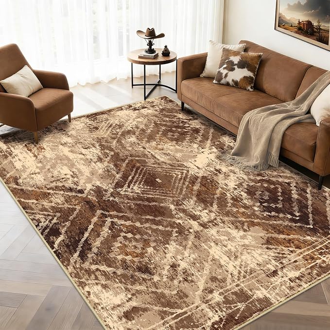 BESTSWEETIE Area Rug 6x9 Rug Machine Washable Non-Slip Low Pile Print Pattern Western Rug for Living Room Bedroom Entryway Tribal Series-Abstract/Cowhide