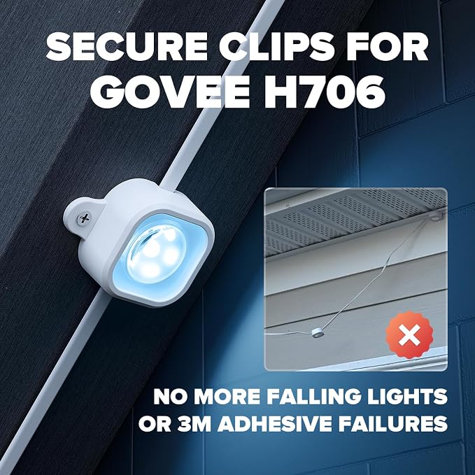 100Pcs Light Clips for Govee H706, Mounting Brackets Compatible with Govee Pro Permanent Outdoor Lights Extension, 200pcs Screws Secure Installation