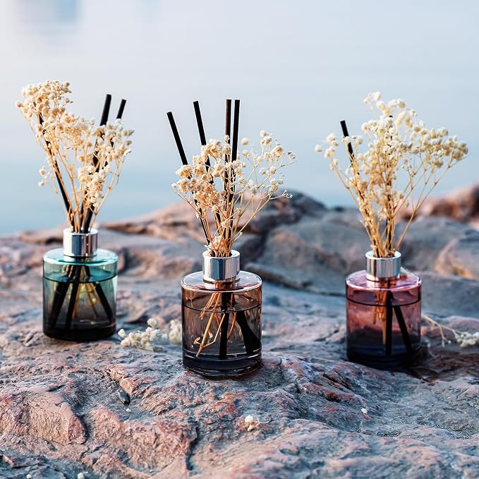 Brakula 3 Pack Reed Diffuser, Oil Diffuser Sticks, White Jasmine, Eucalyptus&Wild Mint, Lavender Vanilla, (4 fl oz Each Pack), Home Fragrance with 18 Stick, Shelf Decor, Reed diffusers for Home