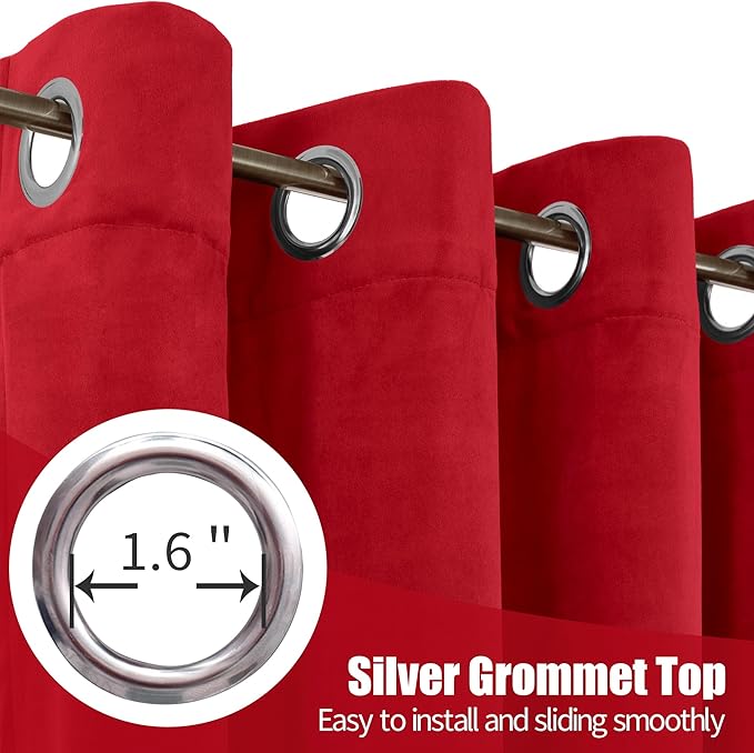 YoungsTex 90 Inch Red Velvet Blackout Curtains, Thermal Insulated Drapes with Grommet Room Darkening for Bedroom Living Room Privacy, 2 Panels, 52 X 90 Inch