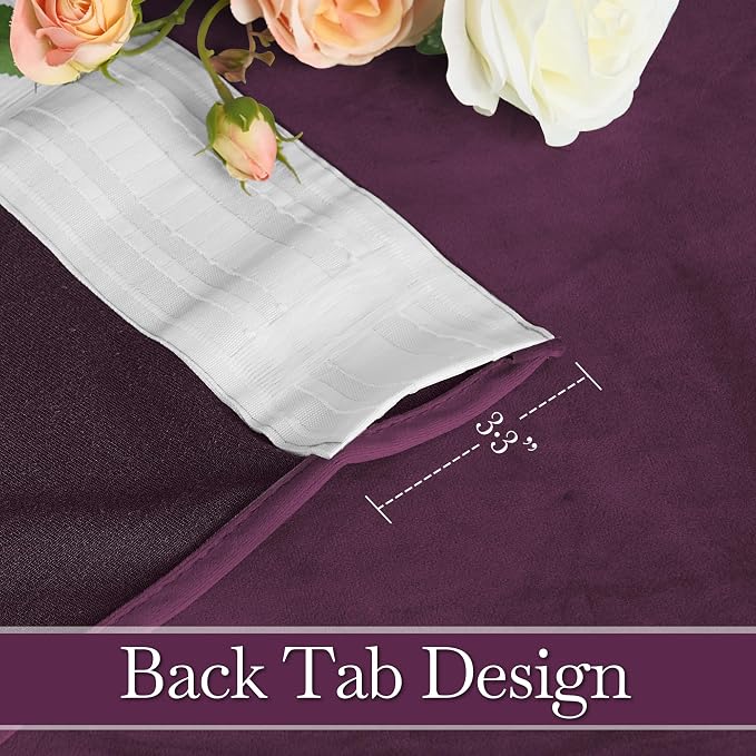 RYB HOME Purple Velvet Curtains 72 inches Long 2 Panels Set, Room Darkening Thermal Insulated Velvet Drapes with Hook Belt for Nursery Living Room Office, 52" W x L72 L