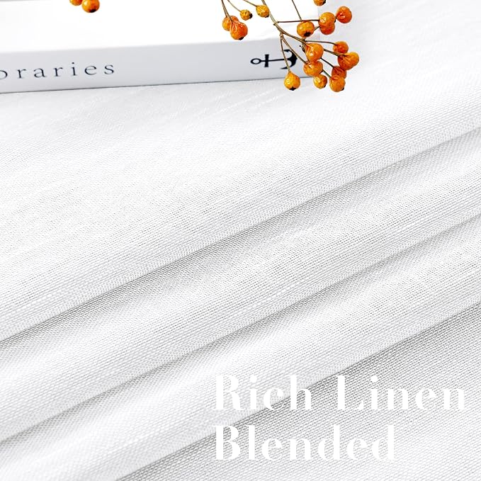 H.VERSAILTEX Natural Linen Semi Sheer Curtains for Living Room Extra Long Curtains Made of Rich Linen Soft Material, Nickel Grommet Window Panel Drapes (Set of 2, 52 by 108 Inch, Pure White)