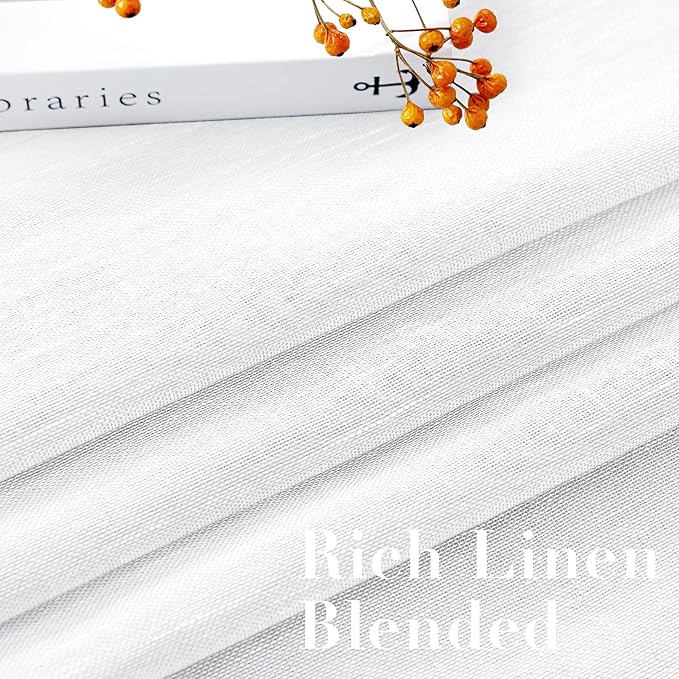H.VERSAILTEX Natural Linen Semi Sheer Curtains Soft Semi Sheer Curtain Panels for Living Room/Nickel Grommet Window Treatment Curtains for Bedroom (Set of 2, 52 by 72 Inch, Pure White)