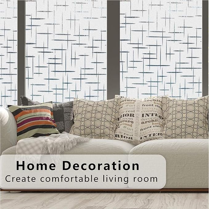 Finnez Frosted Window Film Non-Adhesive, Static Cling Privacy Film for Glass, No Glue Decorative Cling for Home Office Bathroom UV Protection Cross Pattern 11.8 X 118.1 Inches