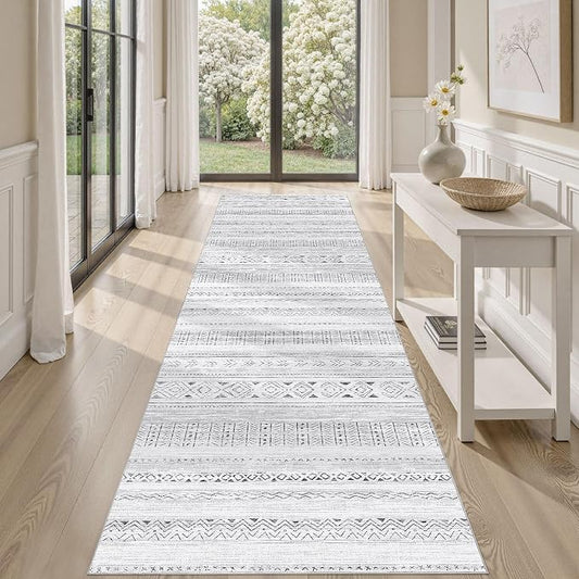 cotiled Hallway 2.6x10 Runner Rugs: Washable Boho Rugs with Non Slip Backing Large Soft Indoor Stain Resistant Carpet for Living Room Bedroom Farmhouse Dining Room Lightweight Home Decor Dark Grey