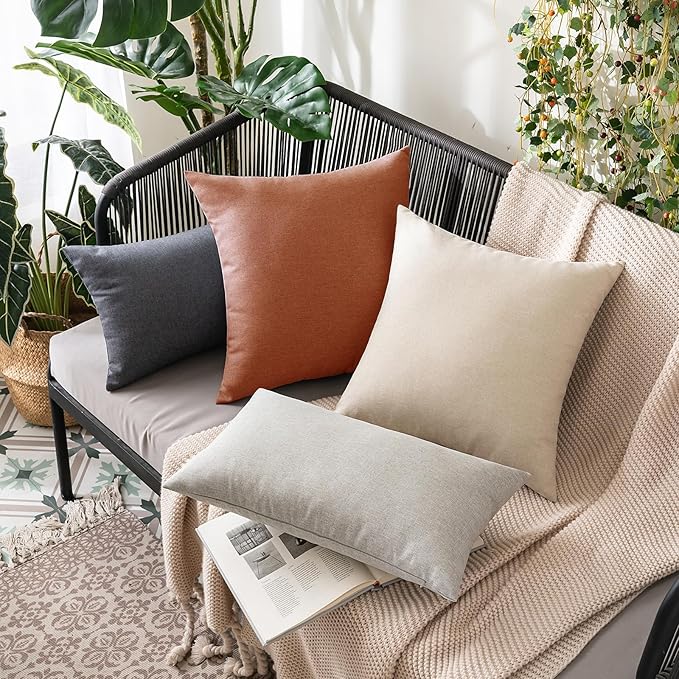 MIULEE Pack of 2 Decorative Outdoor Solid Waterproof Throw Pillow Covers Faux Linen Garden Farmhouse Cushion Cases for Summer Patio Tent Balcony Couch Sofa 12x12 Inch Rust