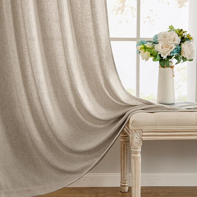 MIULEE Non-See-Through Privacy Linen Curtains 2 Panels, Light Filtering Window Curtains Farnhouse Textured Back Tab Semi Sheer Drapes for Bedroom Living Room, 52 x 63 Inches Long, Taupe