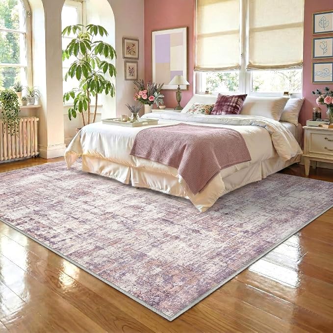 10x12 Area Rugs Washable Living Room Rug-No Slip Soft Carpets Modern Abstract Indoor Floor Stain Resistant Large Carpet for Bedroom Dining Room Farmhouse Nursery Home Office Pink