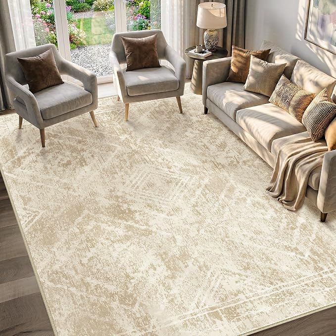 BESTSWEETIE Area Rug 9x12 Rug Machine Washable Non-Slip Low Pile Print Pattern Western Rug for Living Room Bedroom Entryway Tribal Series-Beige/Lightbrown