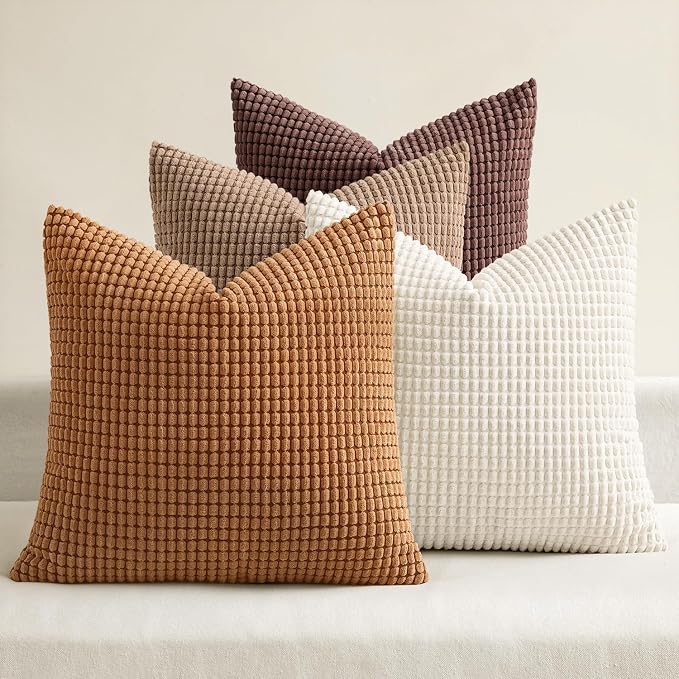 MIULEE Fall Farmhouse Decorative Pillow Covers 18x18 Inch Set of 4 Brown | Modern Natural Rustic Throw Pillows Neutral Warm Soft Corduroy Couch Pillowcases Home Decor for Sofa Living Room Bed