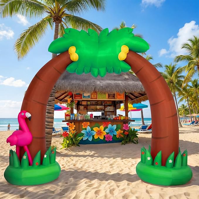 Shappy 9 ft Inflatable Palm Tree Arch Summer Inflatable Outdoor Decor with Flamingo LED Lighted Blow up Palm Tree for Beach Luau Hawaiian Tropical Birthday Pool Party Yard Lawn Garden Decoration