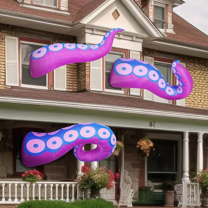 Joiedomi 3 Pcs Halloween Inflatables Octopus Tentacle Outdoor Window Decorations, Octopus Legs with Build-in LEDs, Halloween Front Door Window Roof Prop, Outdoor Holiday Blow up Decor for Garden Lawn