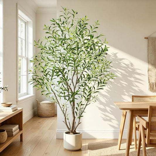 6ft Olive Trees Artificial Indoor, Tall Faux Olive Tree with Realistic Leaves and Lifelike Olives Fruits, Large Fake Silk Plant for Living Room Office Bedroom Balcony Home Decor