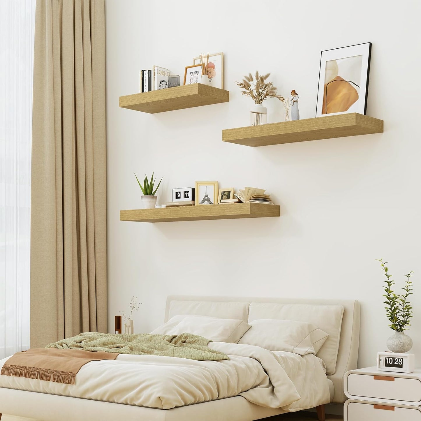 Heimlove Bathroom 12'' Deep Floating Shelves for Wall - Shelf Over Toilet Wall Mounted Farmhouse 24 inches,Rustic Wood Wall Shelves Decor & Storage Set of 1 Oak