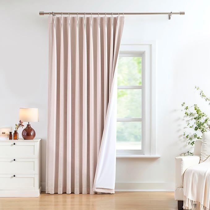 Central Park Pink Pinch Pleat Full Blackout Curtain Panel 112 Inches Long Thermal Insulated Drapery with Blackout Liner for Farmhouse Bedroom Window Treatment Sets with Hooks, 60"x112"x1