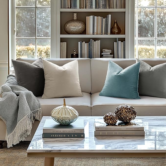 MIULEE Velvet Throw Pillow Covers 16x16 Inch, Pack of 2 - Cream White, Soft Solid Decorative Pillow Covers Cushion Cases Modern Luxury Home Decor for Spring Couch Sofa Bedroom Livingroom