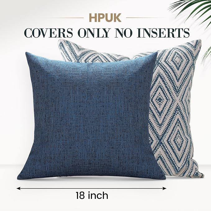 HPUK Throw Pillow Covers 18x18 Inch Set of 4, Linen Decorative Pillow Covers, Accent Cushion Covers for Couch Sofa Bed Bedroom Living Room Décor, Navy Blue