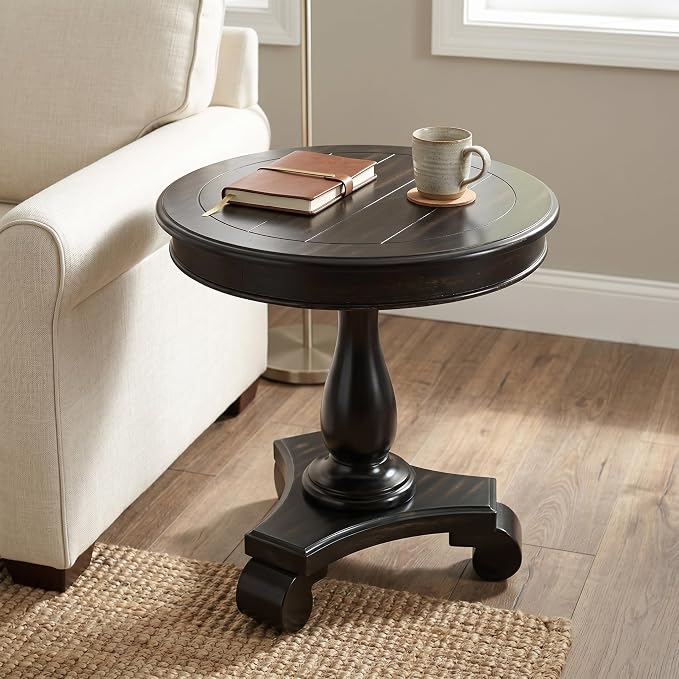 Roundhill Furniture Rene Round Pedestal Side Table, Black