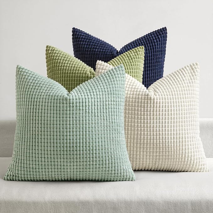MIULEE Farmhouse Decorative Pillow Covers 20x20 Inch Set of 4 Muted Teal | Modern Natural Rustic Throw Pillows Neutral Warm Soft Corduroy Couch Pillowcases Home Decor for Sofa Living Room Bed