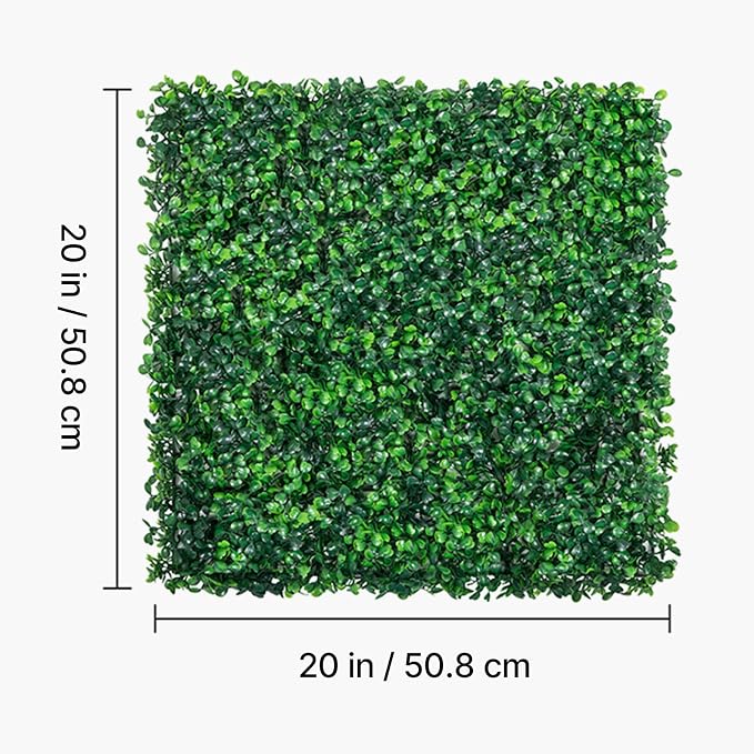 VEVOR Artificial Boxwood Panel, Green, 20x20 in, 24pcs | 1.6 in Sun Protected Boxwood Hedge Wall Panels, for Privacy Fence Decor Indoor Outdoor Garden Backyard