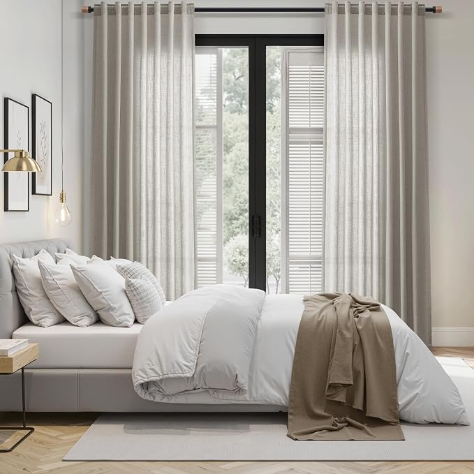 Silver Grey Linen Curtains 108 Inches for Living Room Extra Long Back Tab Curtain Neutral Farmhouse Light Filtering Semi Sheer Linen Drapes Ceiling to Floor for Large Window Office 9 FT,2 Panels