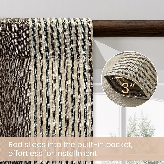ColorBird Brown and Grey Striped Curtains 2 Panels Set, Modern Farmhouse Vintage Patterned Curtain 84 Inches Long, Light Filtering Window Treatment Drapes for Living Room Bedroom Doorways Closet