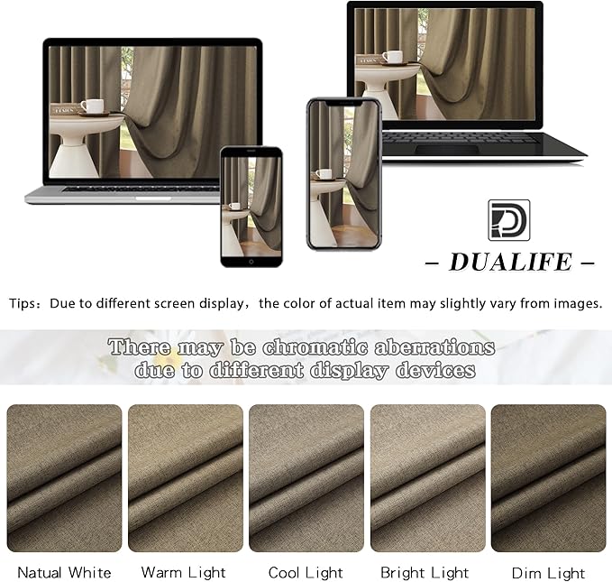 DUALIFE Chocolate Brown Flax Linen Extra Long Curtains 132 Inches Long 11 Ft for High Ceiling Living Room Pleated Back Tab Rod Pocket Hook Belt 2 Story Drapes 52 Wide 2 Panels 50x132 Inch Length