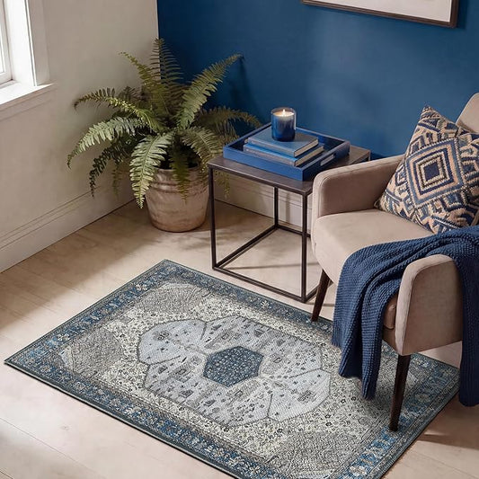 Keen Home Design 2x3 Rug - Machine Washable Entry Rug with Non-Slip Backing, Ideal for Enteryway, Kitchen, Bathroom, Laundry Room - Vintage, Easy Clean, Durable, Low Pile Rug - (2' x 3')