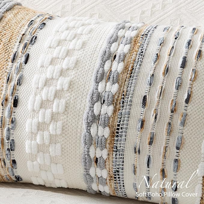 Kevin Textile 18x18 Inch Throw Pillow Cover 1 Pack Boho Decorative Soft Chenille Thread Woven Tufted Textured Square Cushion Case Farmhouse Accent for Living Room Couch Sofa Bed, Beige