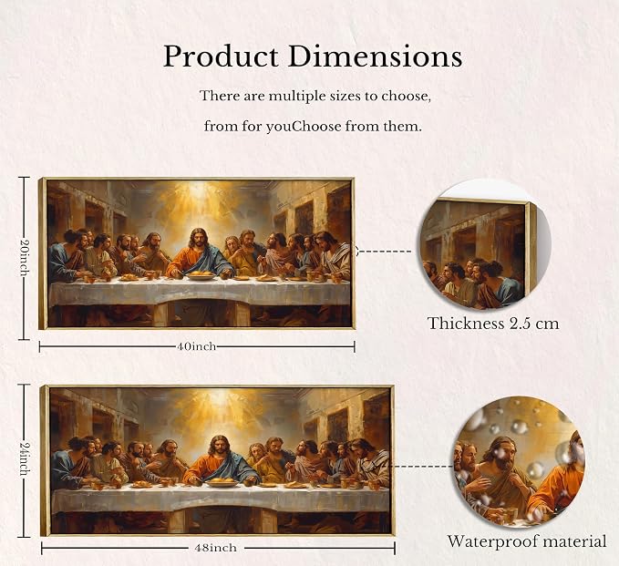 Large The Last Supper Framed Wall Art, Jesus Christ Religious Canvas Print Poster, Christian Wall Decor for Church Living Room Bedroom, Biblical Home Decoration
